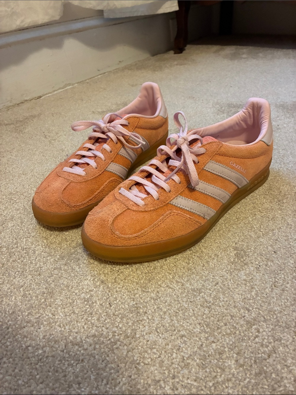 adidas Gazelle Suede Sneakers in Peach and Light Pink